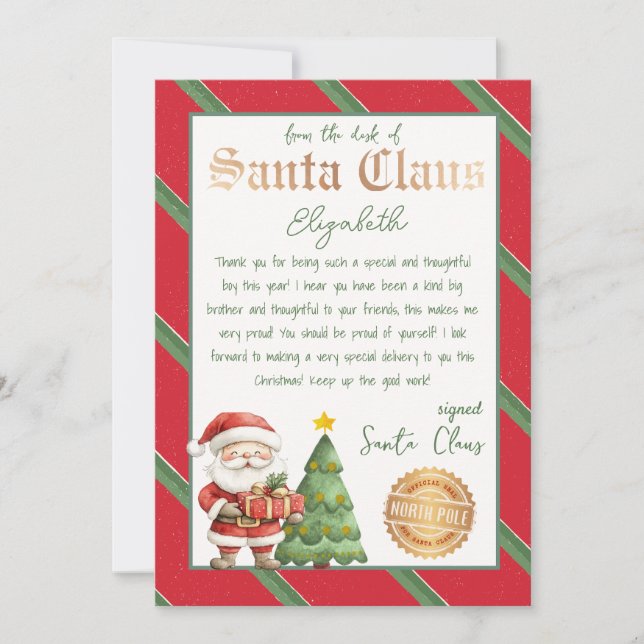 Personlig Brev från Santa Printable Inbjudningar (Framsida)