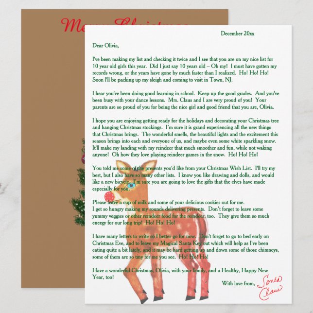 Personlig Brev från Santa Reindeer Julkort (Fram/baksida)