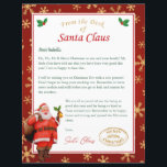 Personlig Brev från Santa Santa | North Pole Mail<br><div class="desc">Anpassa brev från Santa med ditt barns namn och text. Den här utformningen har en vattenfärg,  tomten,  mistletoer,  en ovala God jul frimärke och faux guld snöflingor red gräns.</div>