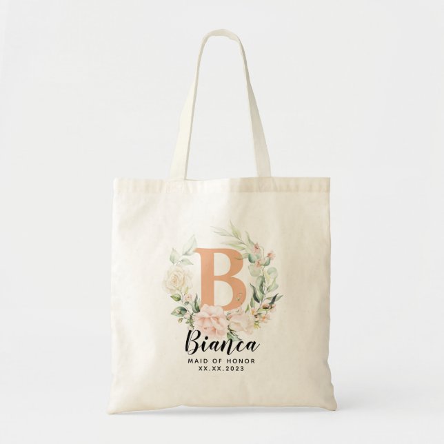 Personlig Brev Greenery Bridesmaid Tote Bag Tygkasse (Framsidan)