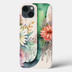 Personlig Brev J Elegant Blommigt Vattenfärg