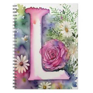 Personlig Brev L Blommigt Vattenfärgad bärbar dato Anteckningsbok