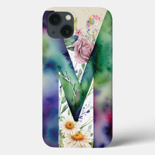 Personlig Brev M Elegant Blommigt Vattenfärg