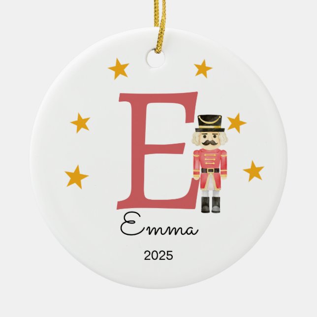 Personlig Brev Namn Ornament, Nutcracker Julgransprydnad Keramik (Framsidan)