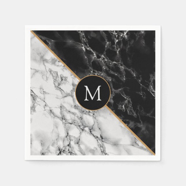 Personlig Brev Napkins Black White Marble Pappersservett (Framsidan)