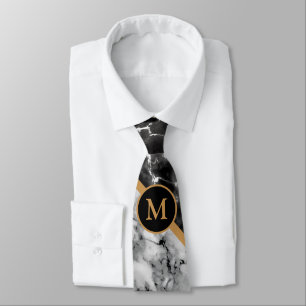 Personlig Brev Neck Tie Black White Marble Slips