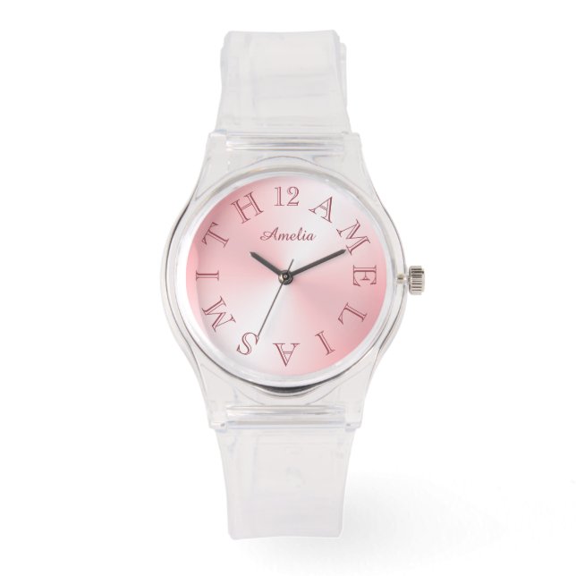 Personlig Brev Rosa  Vit övertoning Armbandsur (Framsida)