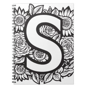Personlig Brev S Blommigt Tattoo Stil Monogram Anteckningsbok