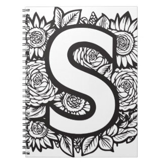 Personlig Brev S Blommigt Tattoo Stil Monogram Anteckningsbok