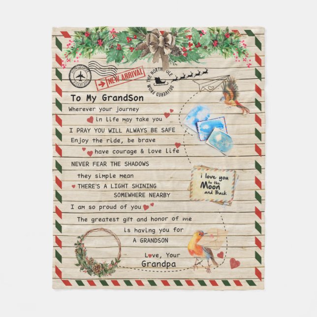 Personlig Brev till min morfar från farfar Fleecefilt (Framsidan)