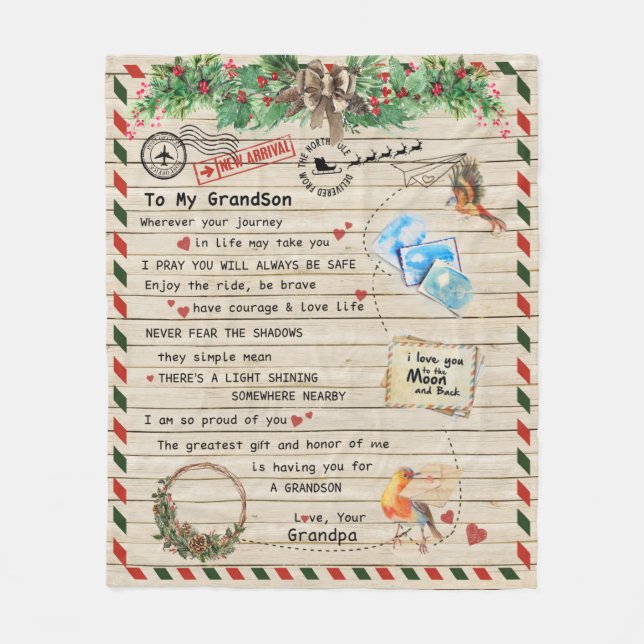 Personlig Brev till min morfar från farfar Fleecefilt (Framsidan)