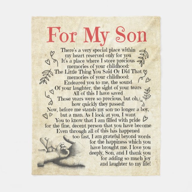 Personlig Brev till min son Fleecefilt (Framsidan)