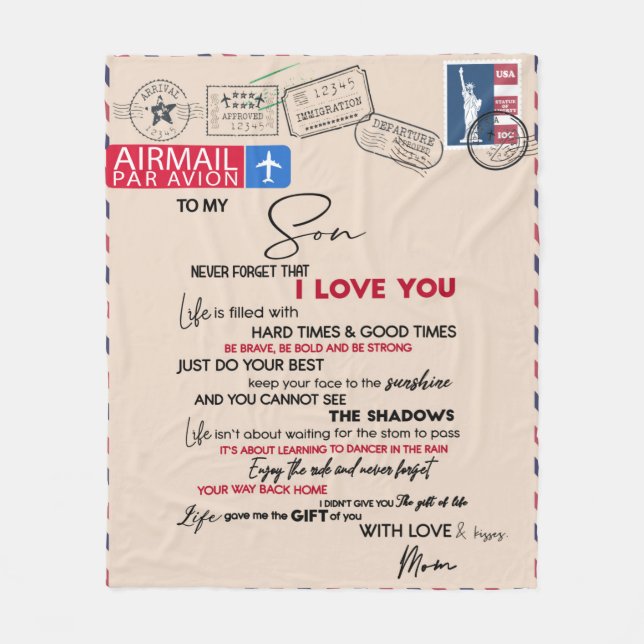 Personlig Brev till min son Fleecefilt (Framsidan)