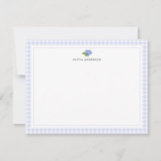 Personlig brevpapper med Hydrangea Gingham-kant Anteckningskort