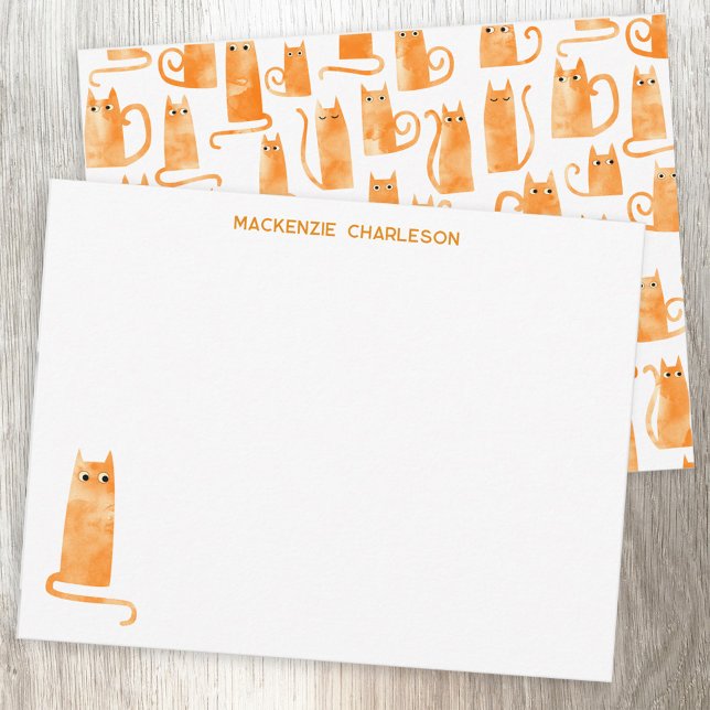 Personlig brevpapper med orange katt anteckningskort (Fun orange ginger cat personalized custom name notecard)