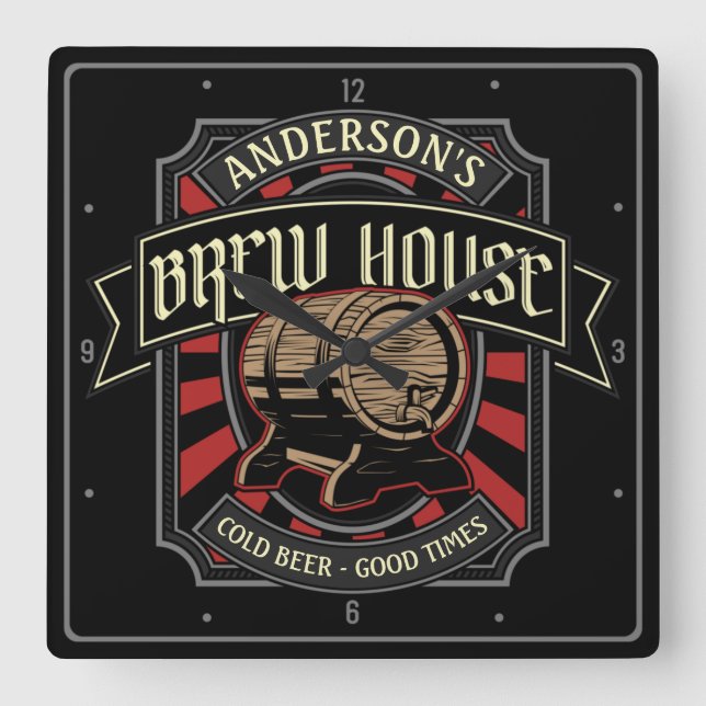 Personlig Brew House-etikett Beer Brewing Pub Pub Fyrkantig Klocka (Framsida)
