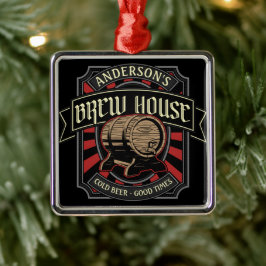 Personlig Brew House-etikett Beer Brewing Pub Pub Julgransprydnad Metall