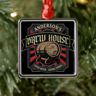 Personlig Brew House-etikett Beer Brewing Pub Pub Julgransprydnad Metall