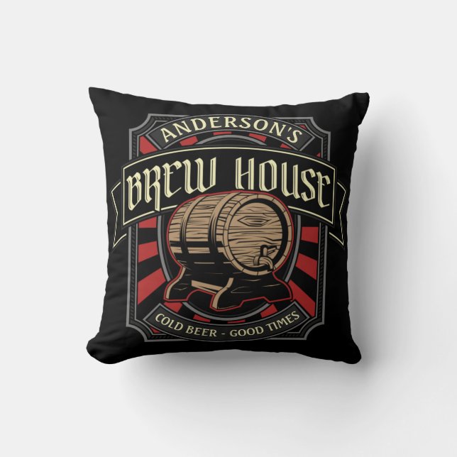 Personlig Brew House-etikett Beer Brewing Pub Pub Kudde (Framsida)