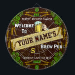 Personlig Brewpub Välkomsthälsning: Skutt Barley B Darttavla<br><div class="desc">Skapa en egen rityta för extra-finare-anpassningsbar med hjälp av denna vackra och originella malldesign. Ritytan är kantad i ett ornerat skutt och korn gräns, tillsammans med en bild av ölet mugg, en stjärnsprängningseffekt och en central banderoll. Speltavlan säger: "Välkomna till [ditt namn]'s Brew Pub." Sedan finns det plats för ditt...</div>