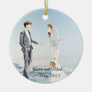 Personlig Bride and Groom on Clouds Bröllop Julgransprydnad Keramik