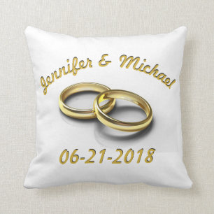 Personlig Bride & Groom Bröllop Date Guld Ringar Kudde