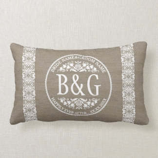 Personlig Bride&Groom Burlap&Lace Lumbarkudde