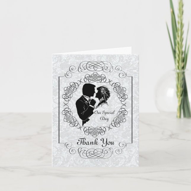 Personlig Bride & Groom Silhouette Note Card Tack Kort (Framsida)