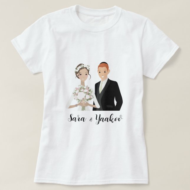 Personlig Bride & Groom T-Shirt för henne (Design framsida)