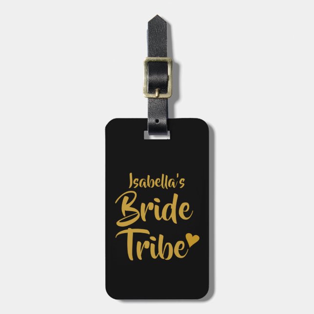Personlig Bride Tribe Guld Heart Bagagebricka (Vertikal Framsida)