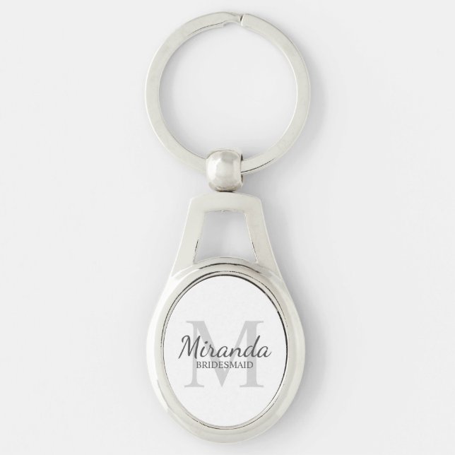 Personlig Bridesmaias Monogram och Namn Ovalt Silverfärgad Nyckelring (Framsidan)
