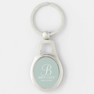 Personlig Bridesmaias Namn och Monogram Ovalt Silverfärgad Nyckelring