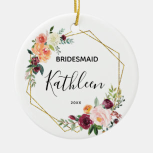 Personlig Bridesmaid Blommigt Gift Julgransprydnad Keramik