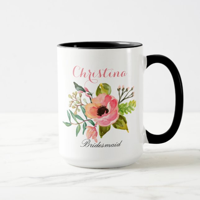 Personlig Bridesmaid Blommigt Mugg (Höger)