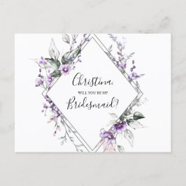 Personlig Bridesmaid Frieri Blommigtens Lila Inbjudan Vykort