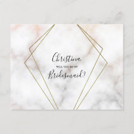 Personlig Bridesmaid Frieri Marble Ro Guld Inbjudan Vykort