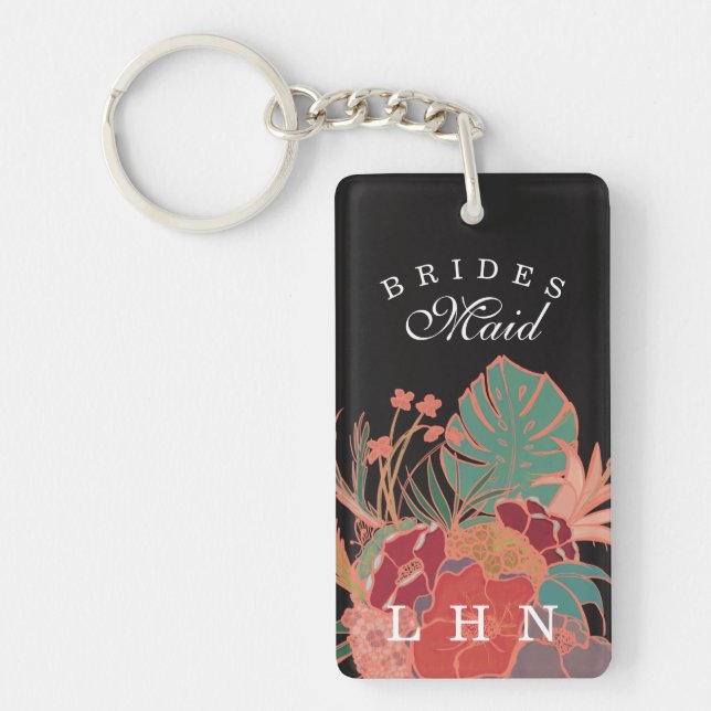Personlig Bridesmaid Gift Keychain-Blommigt Nyckelring (Framsidan)