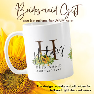 Personlig Bridesmaid Initial Namn SUNFLOWERS Kaffemugg