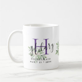 Personlig Bridesmaid Lila Initial Namn Blommigt Kaffemugg