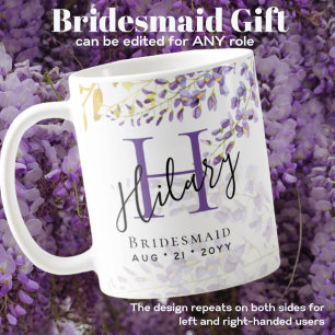 Personlig Bridesmaid Lila WISTERIA Monogram Kaffemugg