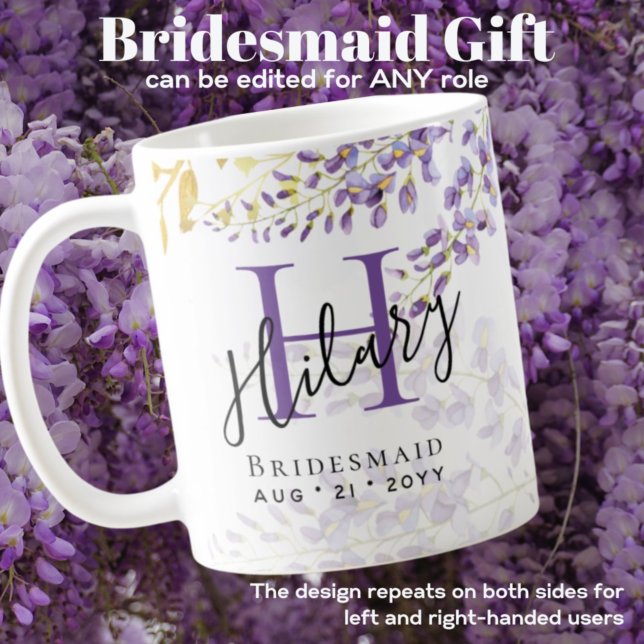 Personlig Bridesmaid Lila WISTERIA Monogram Kaffemugg (Skapare uppladdad)