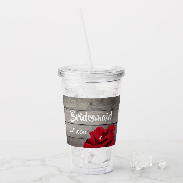 Personlig Bridesmaid Script Rustic Blommigt Take Away Mugg (Framsida Ice)