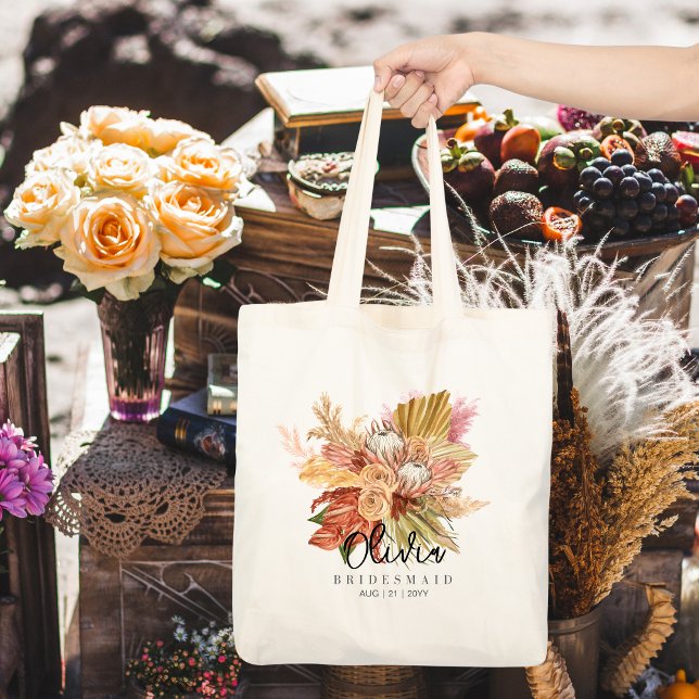 Personlig Bridesmaid Tote | Boho Pampas Grass Tygkasse (Skapare uppladdad)