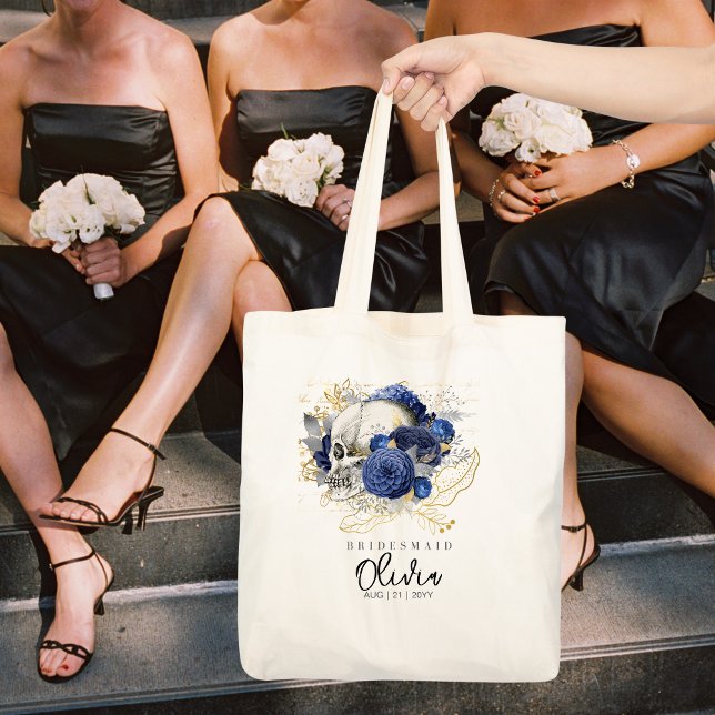 Personlig Bridesmaid Tote Gothic Skull Blue Tygkasse (Skapare uppladdad)