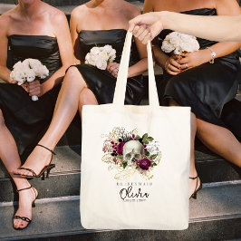 Personlig Bridesmaid Tote Gothic Skull Burgundy Tygkasse