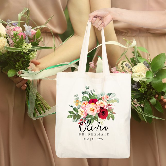 Personlig Bridesmaid Tote | RÖD ROS ROSA Tygkasse (Skapare uppladdad)