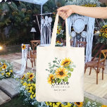 Personlig Bridesmaid Tote | Solblommor Rustic Tygkasse<br><div class="desc">Söt vatten färg illustrerade rustiska solblommor med sage grönt Eucalyptus löv-tema. Säg "jag gör" till Perfekten Bridesmaid Tote Bag Gift! Tittar för ett unikt och speciellt sätt att föreslå för dina brudar eller tacka dem för att de är en del av din stora dag? Då har du hittar rätt! Vår...</div>