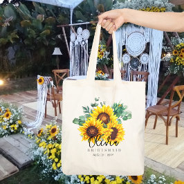 Personlig Bridesmaid Tote | Solblommor Rustic Tygkasse