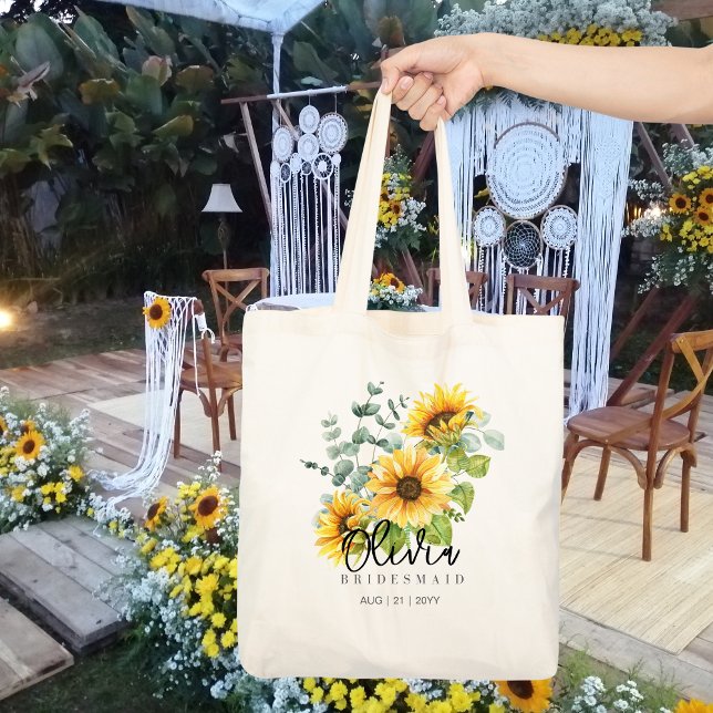 Personlig Bridesmaid Tote | Solblommor Rustic Tygkasse (Skapare uppladdad)
