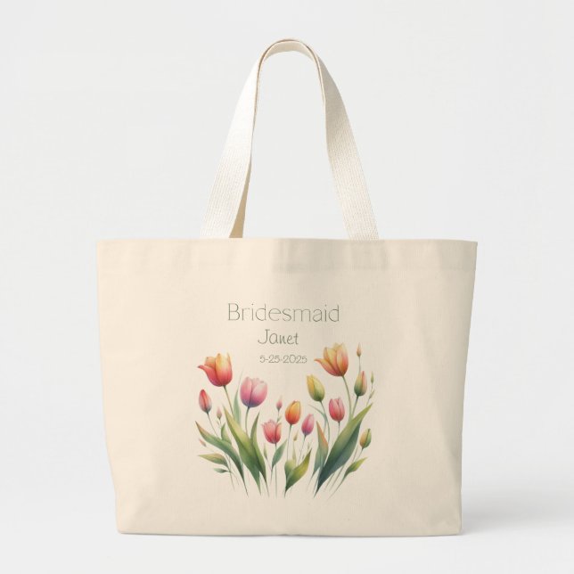 Personlig Bridesmaid Tulip Tote Bag Jumbo Tygkasse (Framsidan)